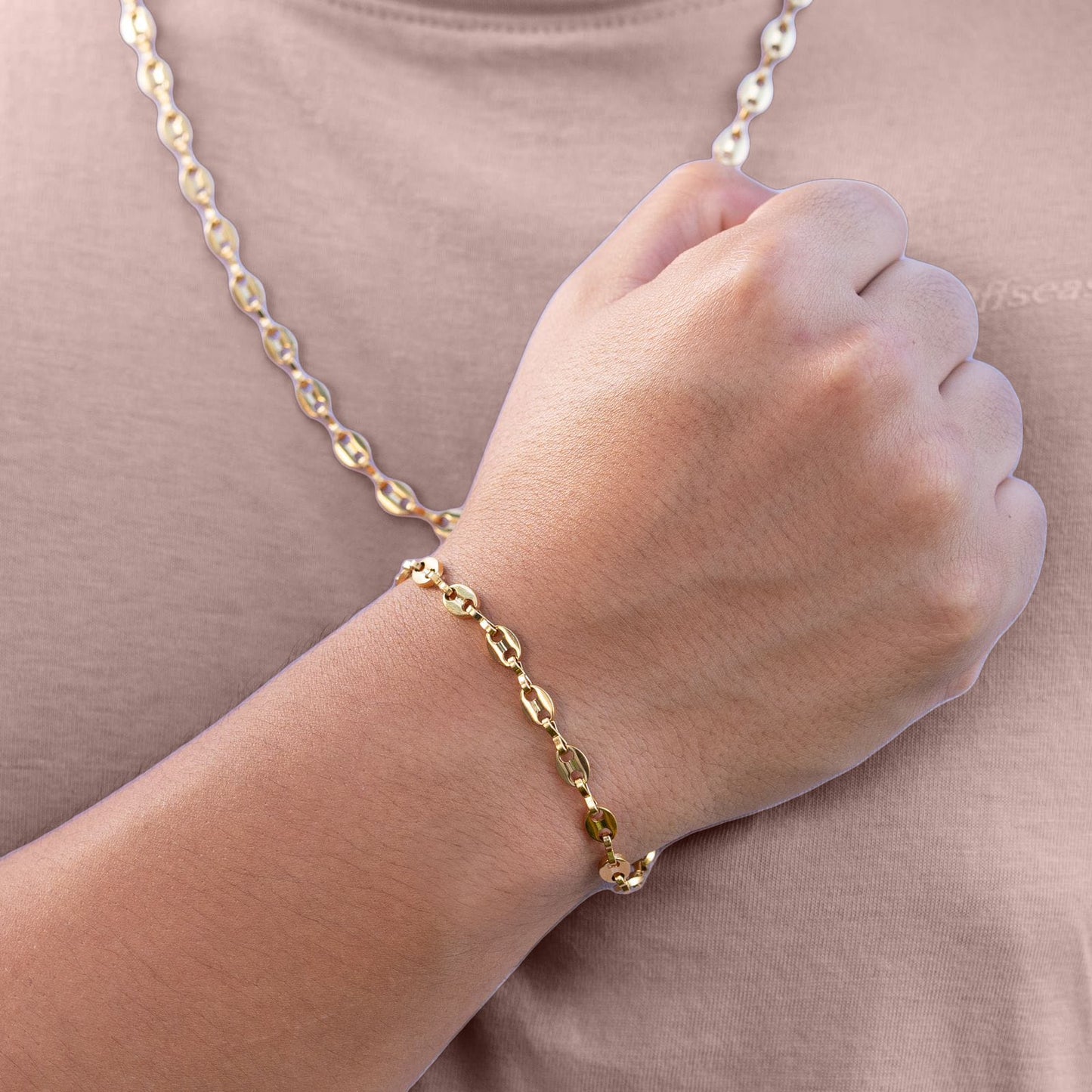 Combo de Cadena y Pulsera Grano de Café para Hombre en Oro Laminado 18K